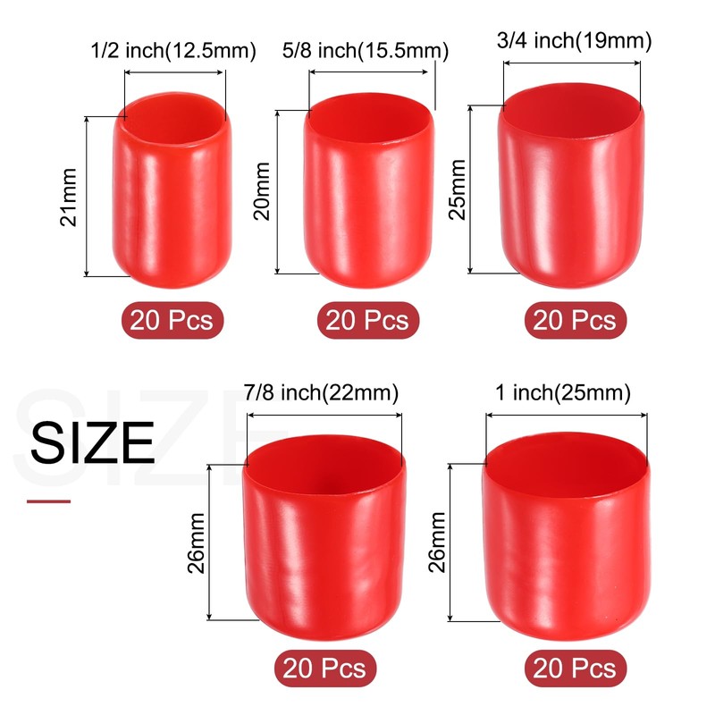 sourcing map 100pcs Round Rubber End Caps Protective Caps 1/2"