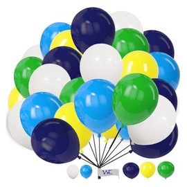 Round Balloons 25 Pack 12 Inch White Green Blue Light-Blue & Yellow Combo Balloons for Kids Party Baby Shower Birthday Party Wedding Party and Other Festivals.