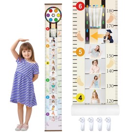 Projector Growth Chart for Kids with Picture Frames, Height Measurement Ruler Milestone Markers, Foldable Kids Height Wall Chart, Birthday Keepsake Gift for Toddler Boy Girl Room Wall Decor (Rainbow)