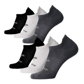 Brooks Run-In No Show Socks I Comfort Fit, Unisex, Performance Running Socks (6-Pack Set) - Asphalt/White/Black - M