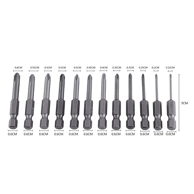 12 Pieces 50mm Phillips Screwdriver Bits 1/4 Inch Hexagonal Shank