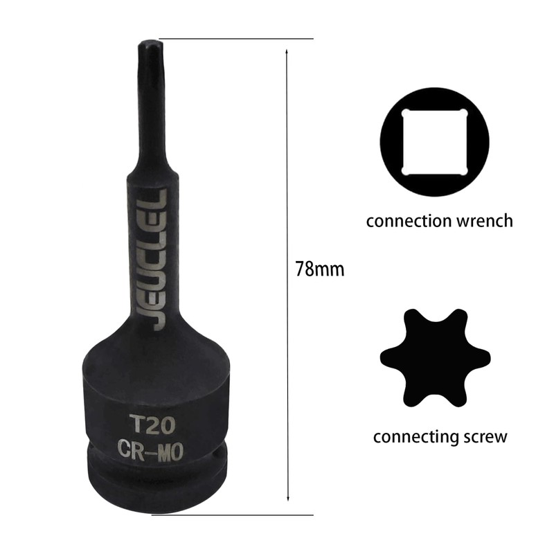 JEUCLEL T20 Torx Star 6 Point Impact Bit Socket, T20