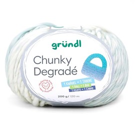 Gründl Chunky Degradé Wool, Thick Crochet Wool, Knitting Yarn with Colour Gradient, White, Light Blue, Turquoise, 200 g, 120 m, 100% Wool Mulesing-Free, Needle Size 12 mm (01)