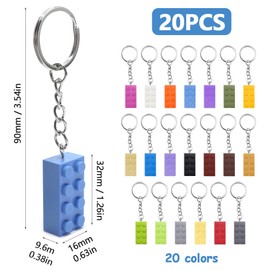 lyualma Pack of 20 Colourful Key Ring Bricks Building Blocks Plastic Pendant Key Ring Bricks for DIY Blocks Pendants, Decoration Gifts, 20 Colours, Red, orange, light yellow, green, fruit green, bean