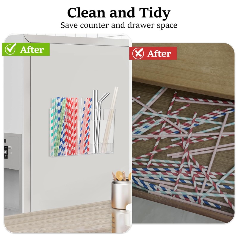 Celsisignis Acrylic Straw Holder for Cabinet, Straws Storage Container for