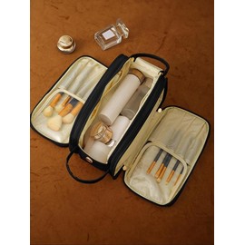 Portable Makeup Bag, Back To School, Travel Accessories, Zipper Makeup Organizer Pouch, Versatile Storage Bag for Skincare, Lotion, Cream, Lip Balm, Eyeliners, Makeup Brushes, Stationery, Travel Bag:_Black_1pc