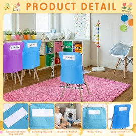 Chapou 12 Pcs 17.3 x 20" Chair Pockets with Name Tag Slot Chair Storage Pocket Seat Back Classroom Pouches Canvas Organizer for Teacher Student School Office (Candy Color,Classic)