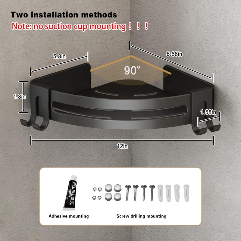 VOLPONE Corner Shower Caddy with Razor Holder Adhesive Shower Shelf