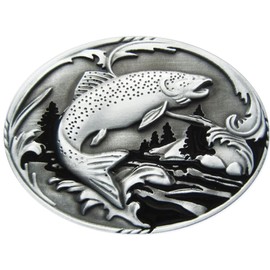 JEAN'S FRIEND Vintage Style Fish Fishing Wildlife Fisherman Elephant Western Oval Belt Buckle