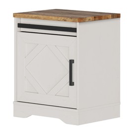 WAMPAT End Table, Pedestal Side Table with Drawer and Cabinet Wood Bedside Table Nightstands for Living Room Bedroom，Cream White