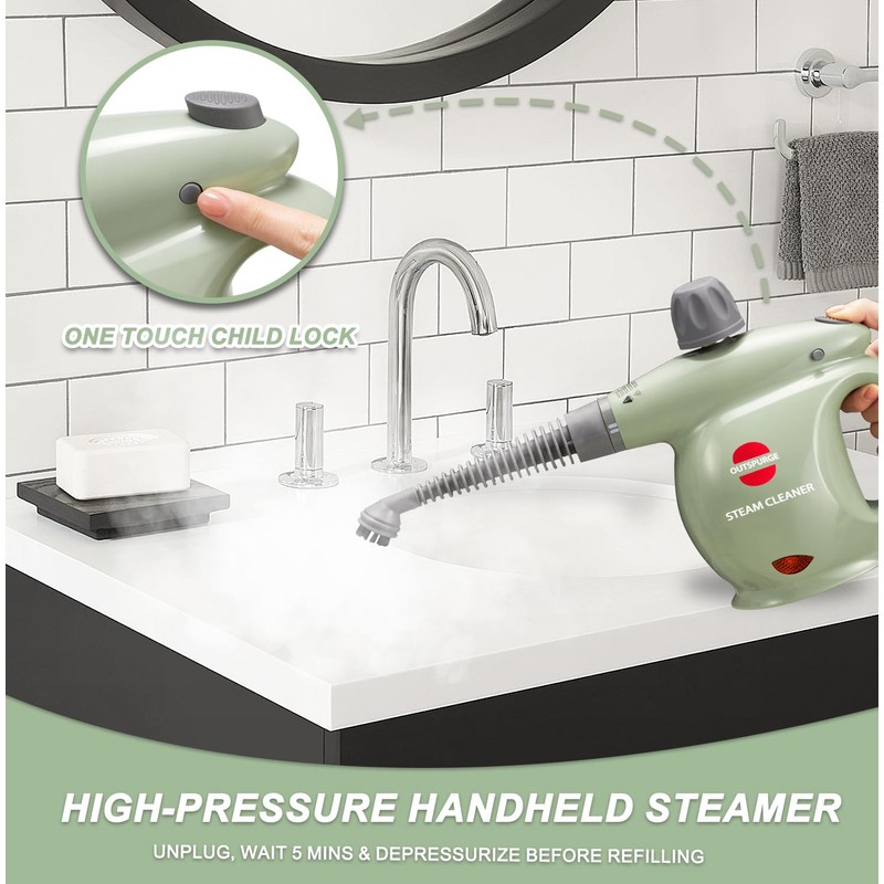 Outspurge Handheld Steam Cleaner, Pressurized Multi-Surface Steam Shot with 13