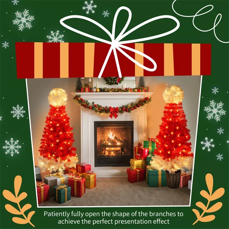 MRS 2 PCS Lighted Santa Hat Style Christmas Tree Set