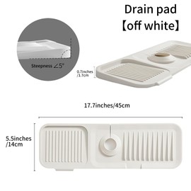 Kitchen silicone faucet sink, splash pad, sink pad, faucet bottom pad, tableware drying pad, sponge bracket, faucet suction tank, drain pad (Off white, 17.7"*5.5"*0.7"（45cm*14cm*1.7cm))