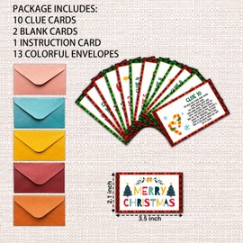 Christmas Party Games - Christmas Scavenger Treasure Hunt Clues Cards, Xmas Game Cards, Christmas Eve/Happy New Year Party Supplies Decorations(13 Cards With Colourful Envelopes)