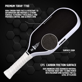 HISK RAV PRO Pickleball Paddle - Ultimate HIGH END 16mm Japanese Toray T700 Raw Carbon Fiber CFS w/Excellent GRIT Roughness Texture, Aero Dynamic Curve, USAPA Approved, Non Slip Grip