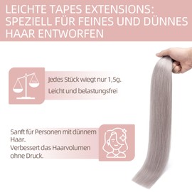 Silk-co Tape-In Real Hair Extensions, Pack of 20, Lightweight Version Tape Extensions, Real Hair, Remy Hair Extensions, Tape-In Hair Extensions, Glue Skin Weft, 20 g, Grey # Grey, 30 cm