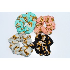 Unbranded Corgie Dog Hair Scrunchies 4 Pack Cotton Elastic Hair Bands Scrunchy Hair Ties