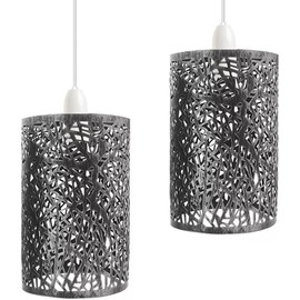 Brushed Silver Metal Forest Design Pendant Light Shade The Light Escapes Through The Gaps and Casts The Forest Against The Table, Ceiling Drum Lamp for Dining Room Bedroom Loft Hallway