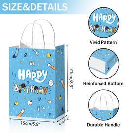 Reyoust 24pcs Blue Dog Gift Paper Bags with Handles Cartoon Animal Happy Birthday Treat Bags for Cookies Cakes Chocolates Candies Goodie Bags for Gifts for Boys