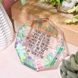 Spiareal Gift for Friend Friendship Gifts for Women Friend Friendship Birthday Gifts Cheer up Gift Acrylic Heart Butterfly Keepsake Paperweight for Home Office Table Shelf(Succulent)