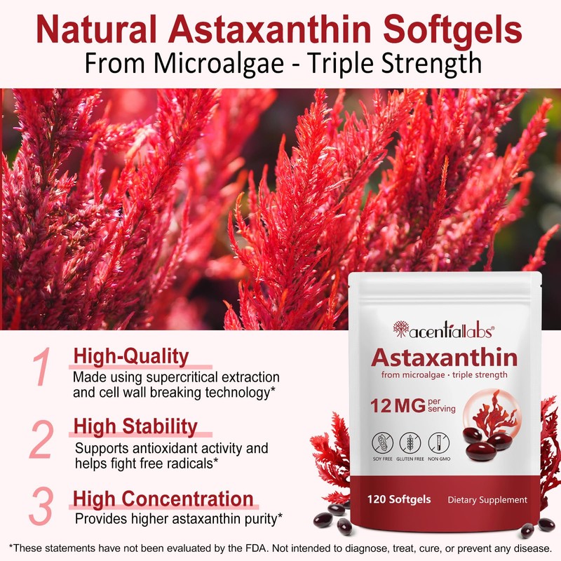 ZIXBMHYJ Astaxanthin 12mg, Natural Astaxanthin Supplement, Supports Eye, Skin, Joint,