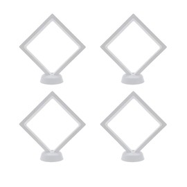LIKENNY Display Stand, Can Badge Display Case, Storage Case with Base, 4.3 x 4.3 inches (11 x 11 cm), Square, Moisture Proof, Display, Rubber Strap, Display, Antioxidant, Set of 4 (White)