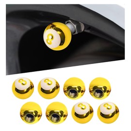 8 PCS Car Tire Valve Caps, Pool 8 Ball Wheel Valve Stem Covers with Rubber Ring, Corrosion Resistant Airtight Tyre Dust Caps, Universal Stem Covers for Car, Truck, Bicycle, SUV (Golden)