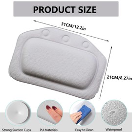 Comfort White Bath Pillow - Luxurious Spa Bath Cushion with 3 Strong Suction Cups, Soft Waterproof Bathroom Pillow for Tub, Relaxing Bathtub Pillow for Neck and Back Support, Durable Bath Accessories