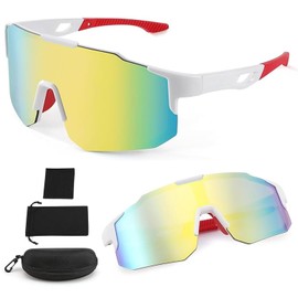 CXJYSD Gafas De Sol Deportivas Para Hombre Y Mujer,Gafas Deportivas Con Espejo Para Ciclismo, Protección Uv400,Bicicleta De Carretera,Senderismo Y Correr (Blanco amarillo)