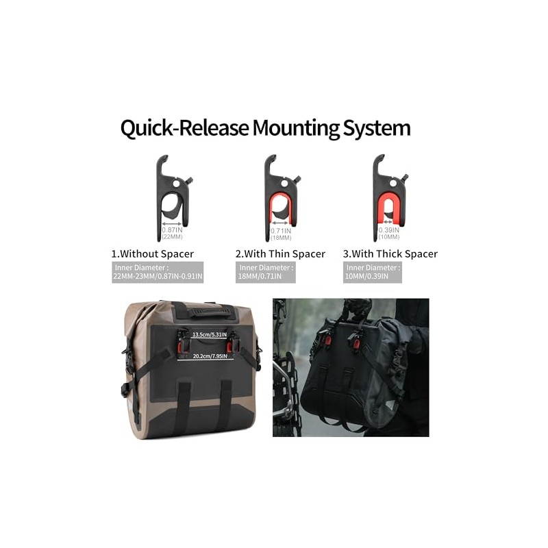 Motorcycle Side Bag Waterproof with Quick Release 24-42L Expandable Motorcycle