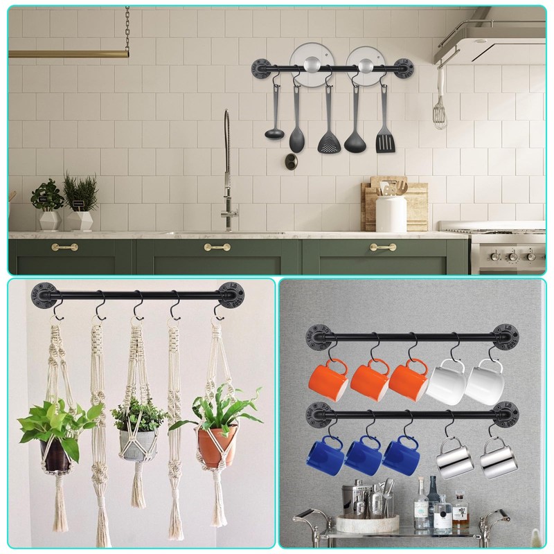 mekueeex Industrial Pipe Pot Pan Rack 21" (2 Pack), Wall