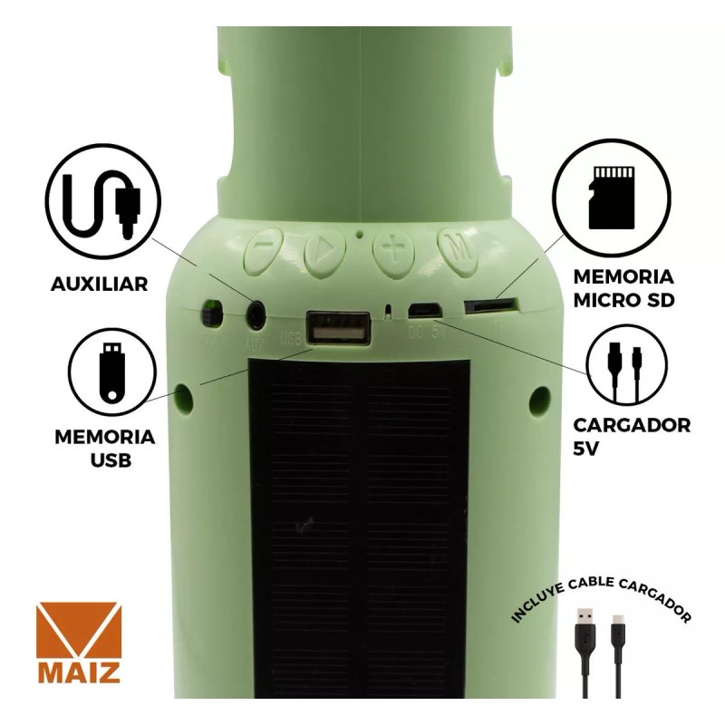 Maíz Bocina Bluetooht, Tanque De Gas, Radio Fm Luz Led