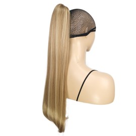 onemily 26Inch Ponytail Extension Long Straight Ponytail Clip in Claw Synthetic Hair Extension Natural Looking Hairpiece for Women Daily Party(Blonde Highlight#H16/613)