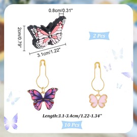 NBEADS 12 Pcs Butterfly Stitch Markers Kits, Crochet Stitch Marker Butterfly Knitting Needles Stoppers Needles Point Protectors Brass Pins Stitch Markers for Knitting Quilting Sewing DIY