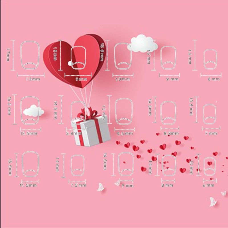 Valentines Press on Nails Short Square Heart Acrylic Fake Nails