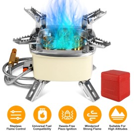 LakeForest Portable Camping Stove Gas Cooking Burner Propane Butane Burner & Piezo Ignition