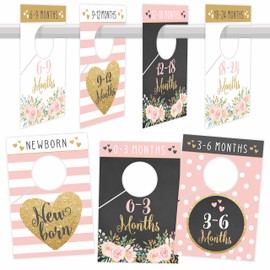 Hadley Designs 7 Pink Gold Baby Nursery Closet Organizer Dividers For Girl Clothing Floral Age Size Hanger Organization For Kid Toddler Infant Newborn Clothes Must Have Shower Registry Gift Supplies 0-24 Months