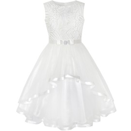 Sunny Fashion KZ65 Flower Girls Dress Off White Belted Wedding Party Bridesmaid Size 8