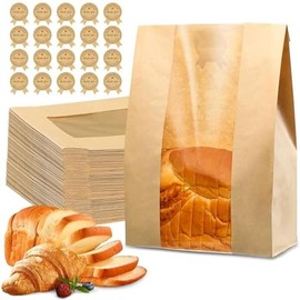 50 Pcs Bread Bags for Homemade Bread, Sourdough Paper Bread Bags with Window, 50% Thicker 13.7x8.2x3.7in A Large Bakery Bags Used for Storage Bread Cookies & Snacks, 60 Cute Sealing Stickers With Ties - Color: 30