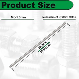 M6 Fully Threaded Rod, 4PCS M6-1.0mm x 250mm All Threaded Rods, 304 Stainless Steel, Right Hand 10 inches Long Screw Rods Replacement for Lawn Mower Carburetor Bolt