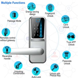 Fingerprint Door Lock,Keyless Entry Keypad Door Lock,Smart Door Lock,Passcode Digital Biometric Code Door Lock with Handle/WiFi Remotly/Large Touch Screen,Electronic Auto Door Lock,for 35-65MM Doors