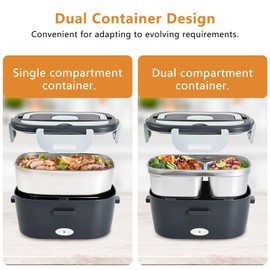 JWZILMR Electric Lunch Box Heater - 2x1.5L Portable Food Warmer, 3-in-1 Lunchbox, Fast Heating, Leak-Proof, BPA-Free, for Office, Car, Travel & Home Use
