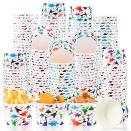 150 Pcs Watercolor Dinosaur Party Supplies Dinosaur Theme Paper Ice Cream Cups Disposable Snack Cups Paper Dessert Soup Bowls for Hot or Cold Food, Kids Dino Theme Party Baby Shower Decoration, 8 Oz