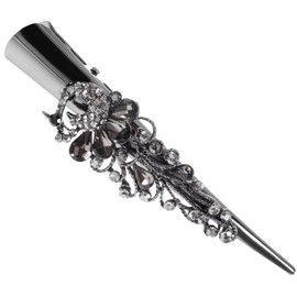 FRCOLOR Large Vintage Gray Horn Hair Clip for Thin Hair Duckbill Barrette with Rhinestones for Women Party and Everyday Use