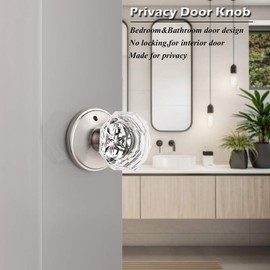 Classic Rosette, Crystal Style Privacy Door Knob, Satin Nickel Diamond Lockset for Bed/Bath, 1Pack