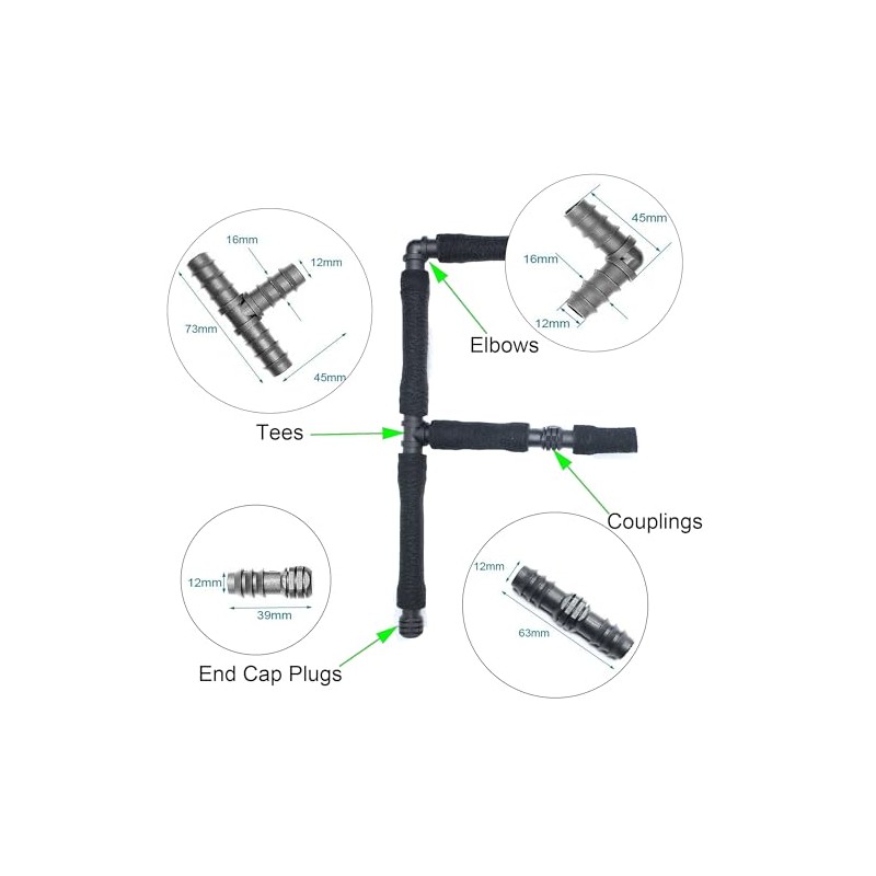 Soaker Hose Accessory, Garden Hose Fittings Kit for 1/2" Tubing,