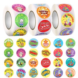 1500PCS Motivational Reward Stickers for Kids, Cute Cartoon Animals Praise Stickers in 24 Designs, Teacher Supplies for School Classroom, Students Kids Reward Stickers (3 Rolls)