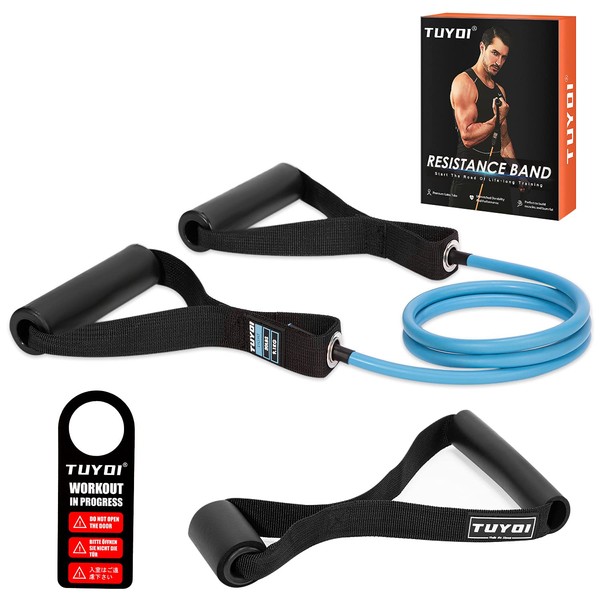 TUYOI Single Resistance Bands with TPR Handles for Fitness,Home Gym,Physical Therapy,Strength Training,Door Anchor and Workout Guide Included