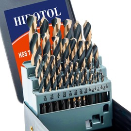 HIDOTOL Drill Bit Set 29Pcs, 135 Degree Tip High Speed Steel with Black and Gold Finish, Stainless Steel, Plastic and Wood with Metal Indexed Storage Case 1/16"-1/2"