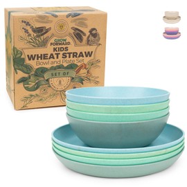 Grow Forward Grow Forward Wheat Straw Kids Plates and Bowls Sets - 8-Piece Unbreakable Dishwasher & Microwave Safe Plastic Plates for Kids - Reusable Non Toxic BPA-Free Dinnerware for Children - Rainforest